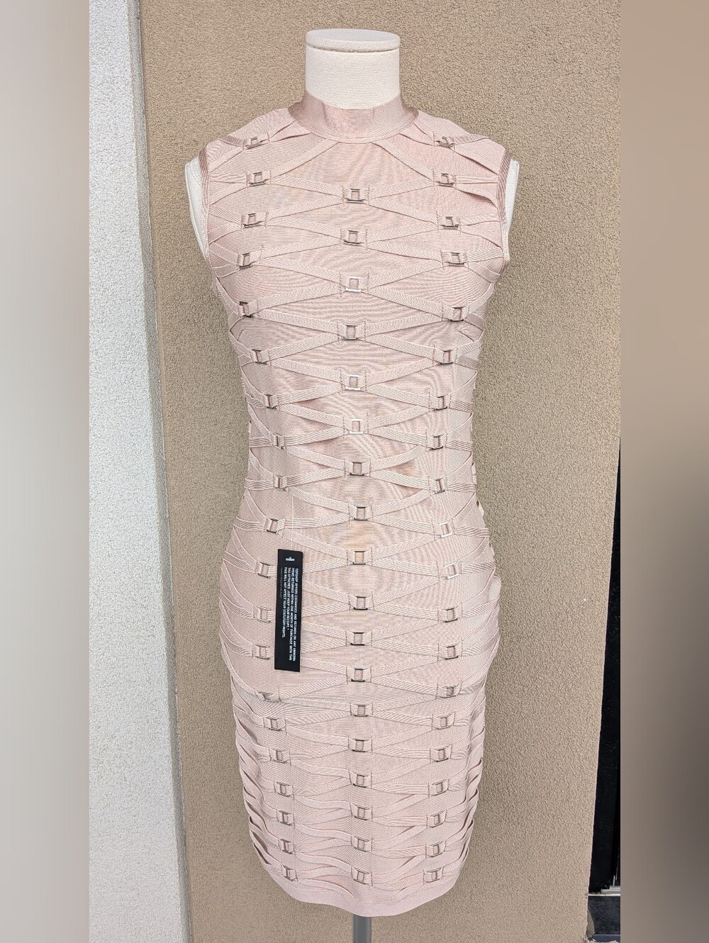 NWT Topshop Nude Sleeveless Buckle Straps Bandage Bodycon Mini Dress 4